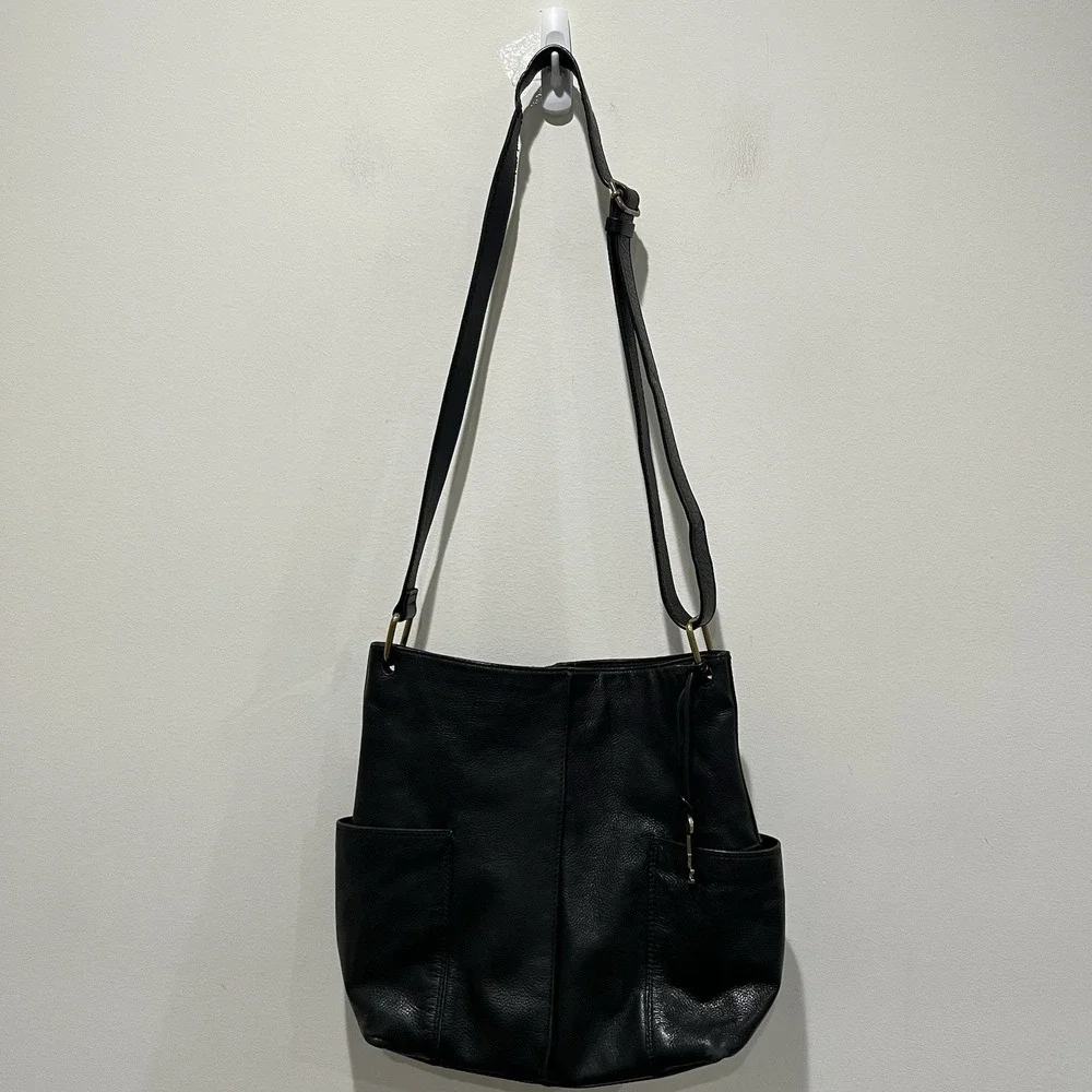 Fossil Lane North South Black‎ Pebbled Leather Hobo HandBag Purse Buttery Soft